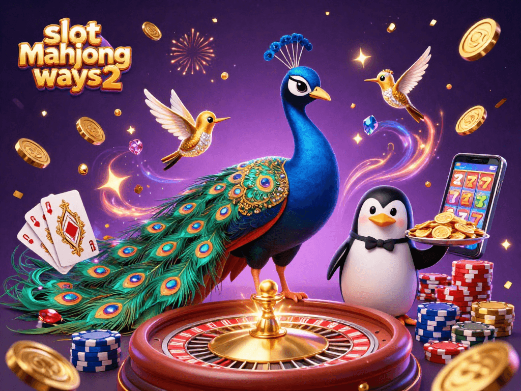 Play slot mahjong ways 2 with vibrant characters and winning elements in an exciting casino scene.