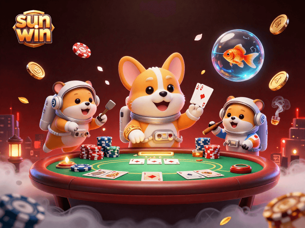 Enjoy sun win moments in a dynamic casino atmosphere with characters and poker elements.