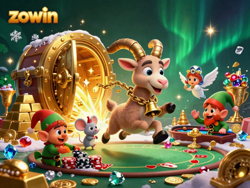 Experience the thrilling chaos at Zowin Casino with Krampus and festive characters in action.
