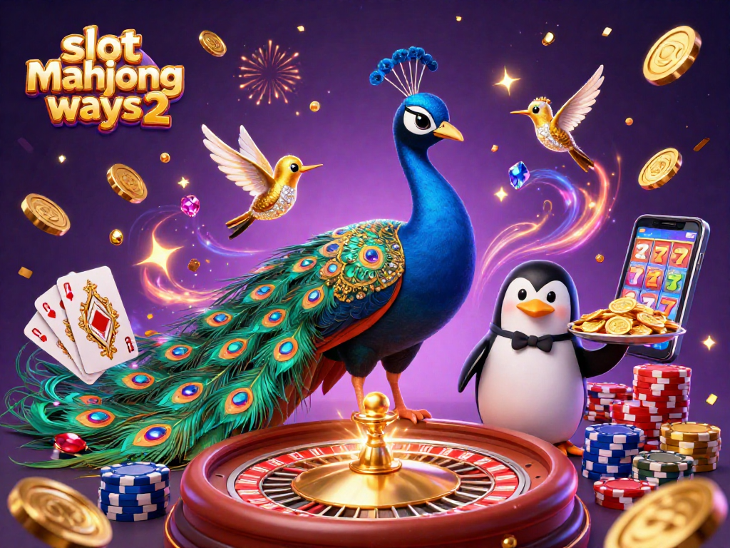 Play slot mahjong ways 2 with vibrant characters and winning elements in an exciting casino scene.