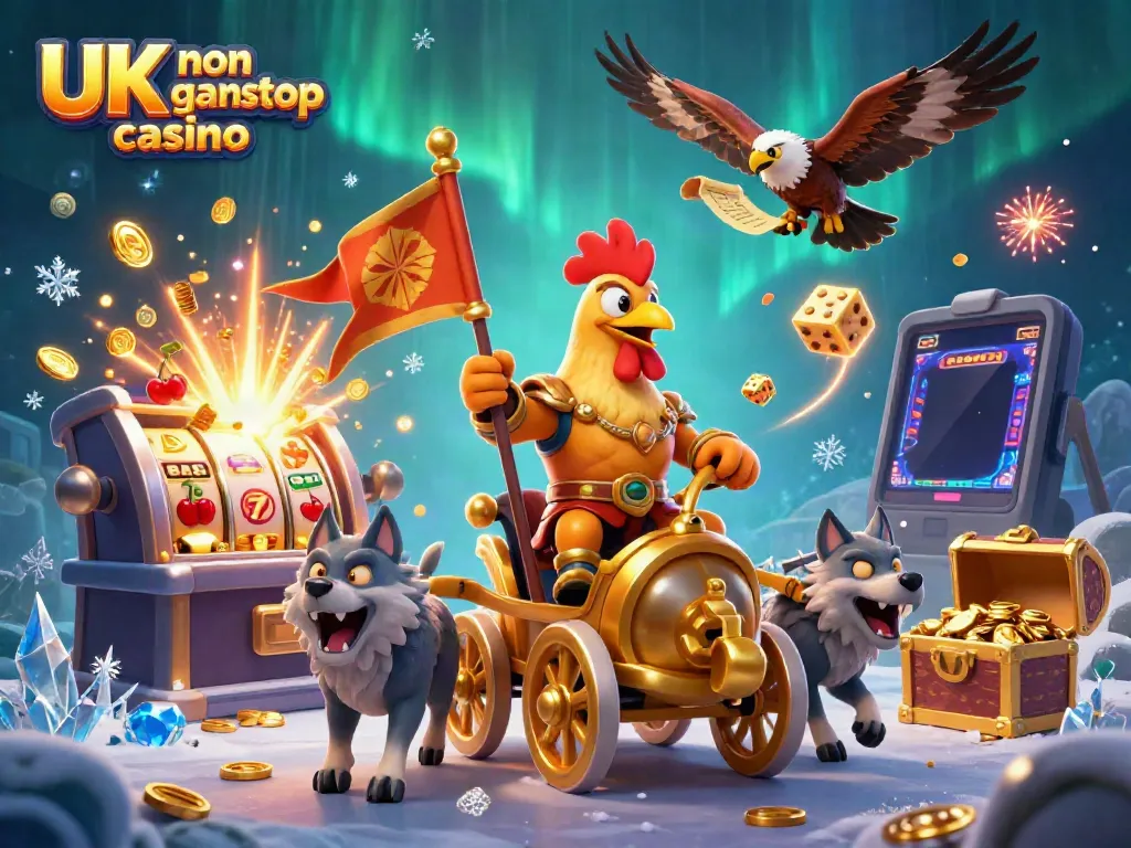 Experience thrilling action at a UK non gamstop casino with this vibrant 3D artwork featuring a rooster warlord.