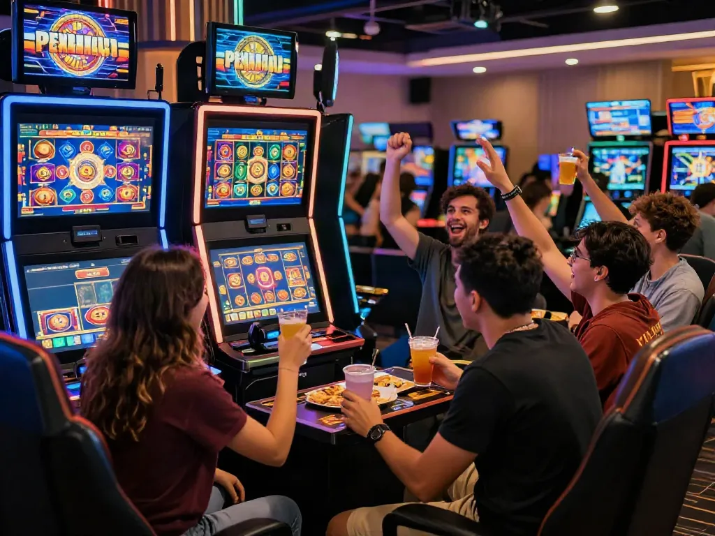 Exciting atmosphere at nhà cái tx88 with friends winning at online slots.
