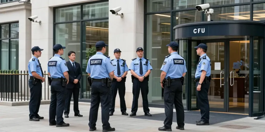 Corporate Security team providing professional services at a local office, showcasing trusted security solutions.