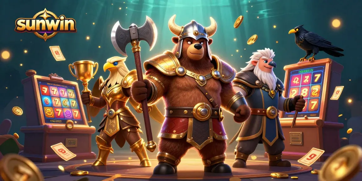 Experience Fortune with Sunwin: A vibrant 3D scene full of slots, jackpots, and casino-themed excitement.