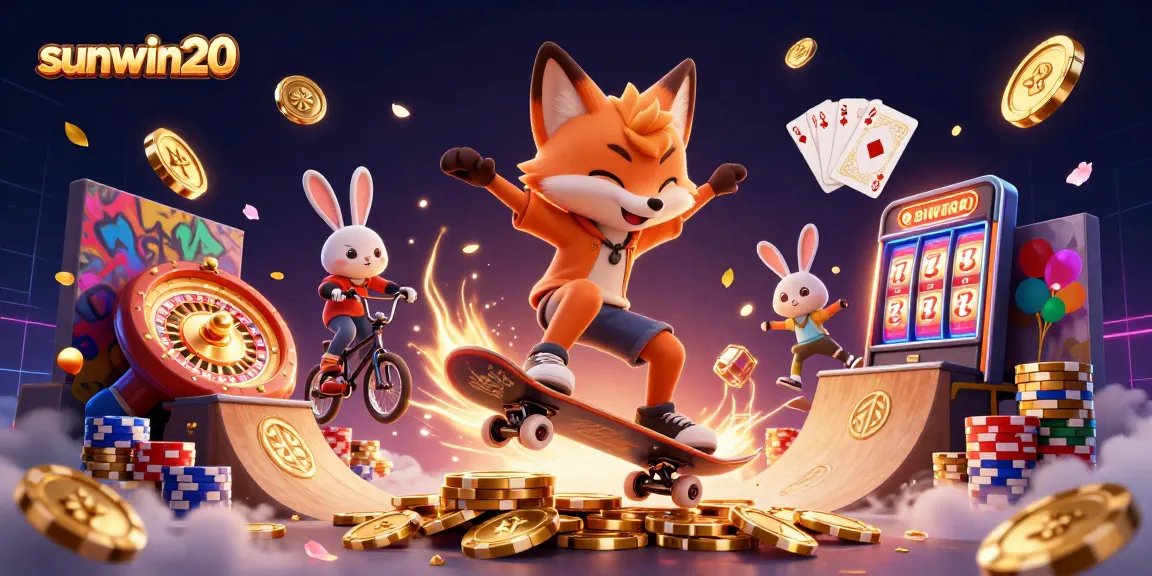 Experience exciting gameplay with sunwin20 as a fox skater and bunny in a vibrant casino scene.