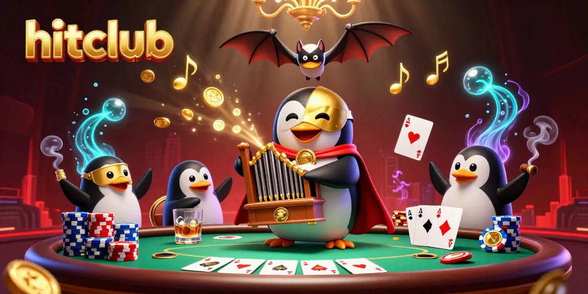 Experience thrilling gameplay with hitclub's vibrant 3D casino scene featuring a whimsical penguin organist and poker elements.